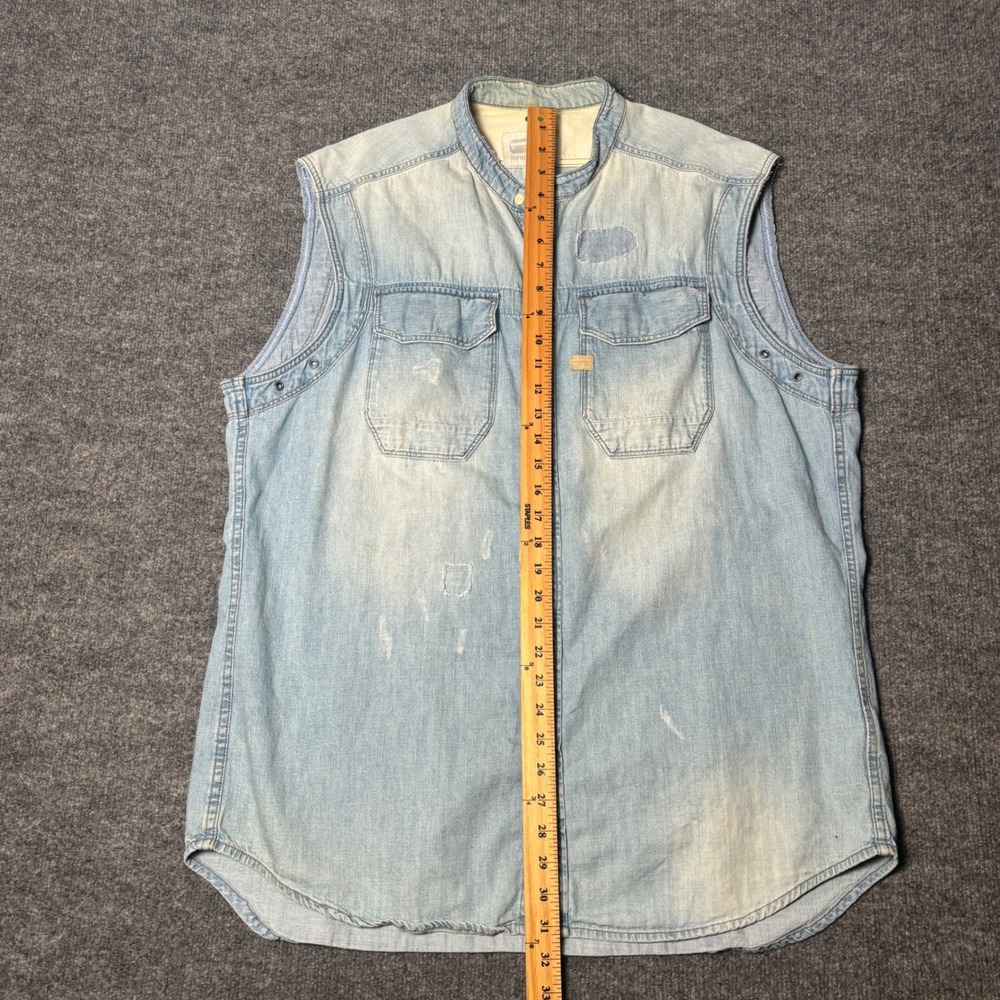 G-Star Raw Denim Vest Mens XXL Blue Distressed Wolker Shirt D00435 - Picture 11 of 15